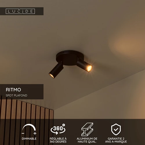 Lucide RITMO - Spot plafond - Ø 15 cm - 2xGU10 (MR11) - Noir - USP